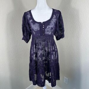 Maeve Babydoll Sheer Dress Women 2 Purple Boho Whimsigoth Fairy Grunge  Romantic